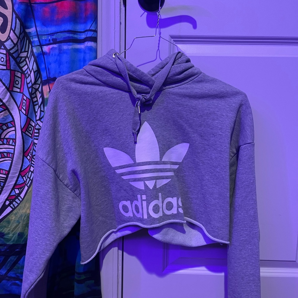 grey adidas cropped hoodie/sweatshirts